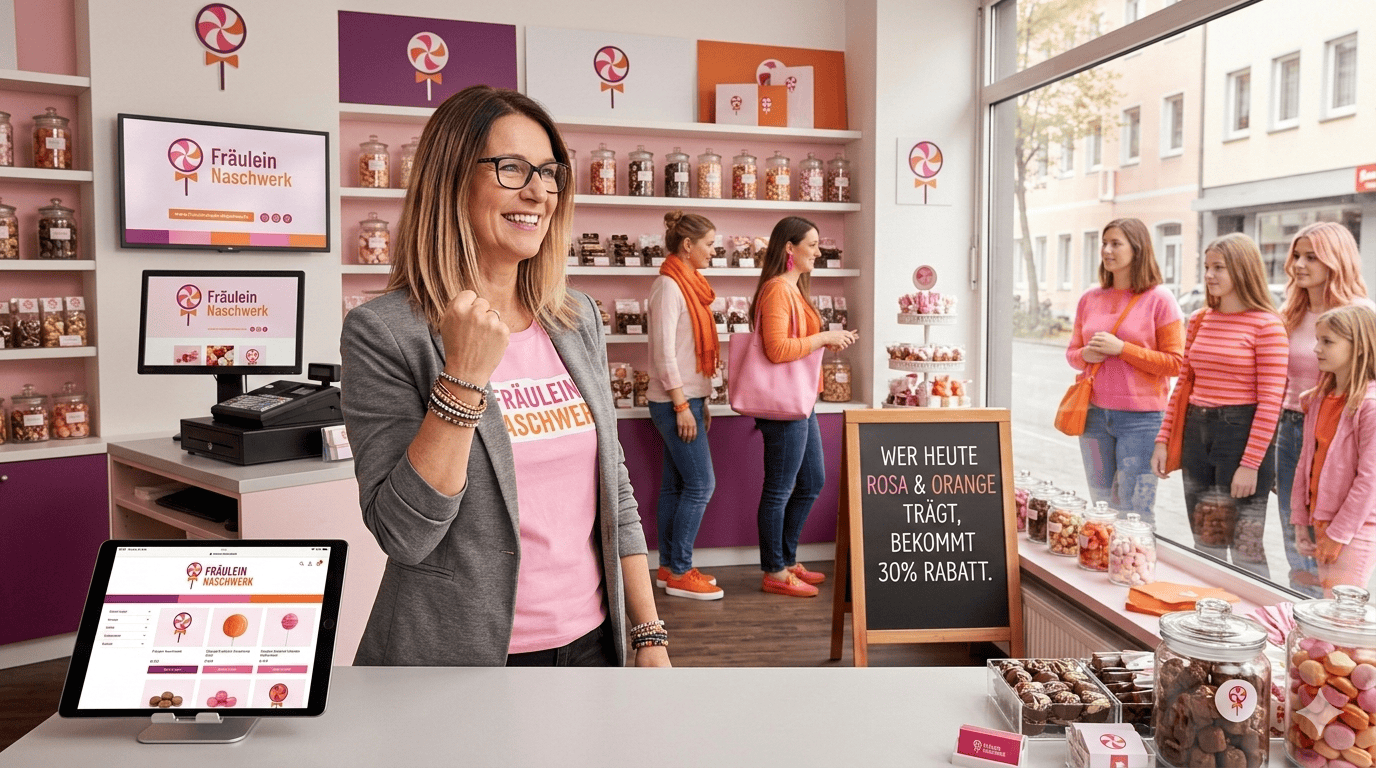 Unternehmerin zeigt ihr Business sichtbar und klar